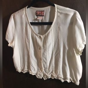 April Cornell cute white lace festival button up top